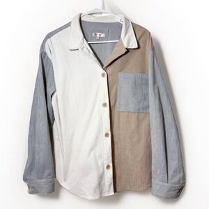 Women’s Corduroy Long Sleeve Button Down Shirt Shacket Size M Stella Tweed